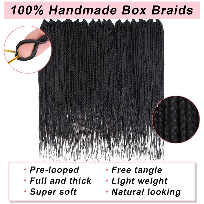 Xtrend 8 Packs 24 Inch Box Braids Crochet Hair Pre-Looped Knotless Medium 3X 144 Strands Boho Hair Extensions Long Black Synthetic for Woman (1B#) - Image 4