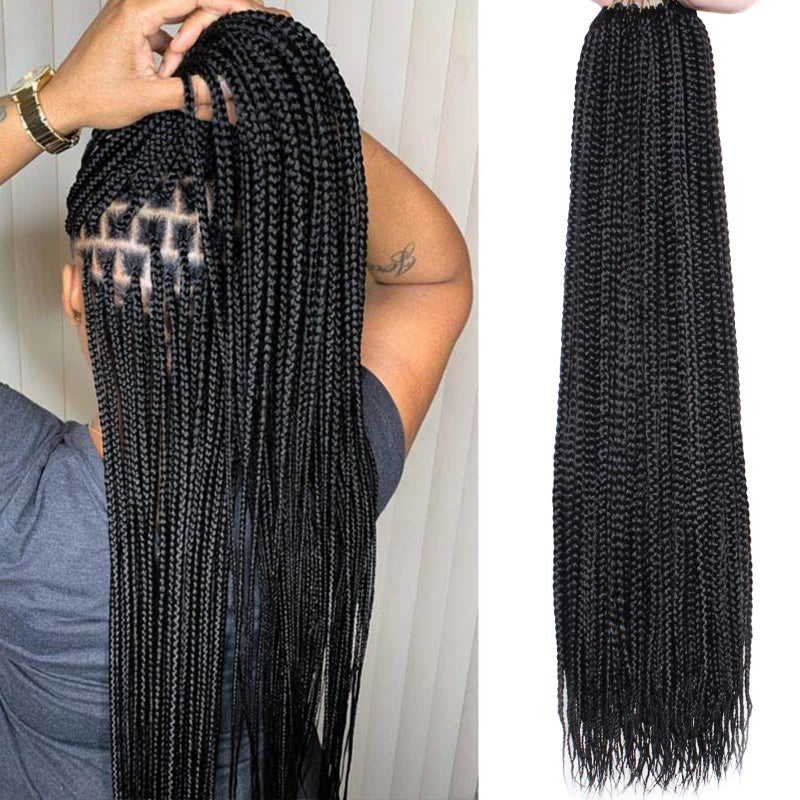 Xtrend 8 Packs 24 Inch Box Braids Crochet Hair Pre-Looped Knotless Medium 3X 144 Strands Boho Hair Extensions Long Black Synthetic for Woman (1B#) - Image 1