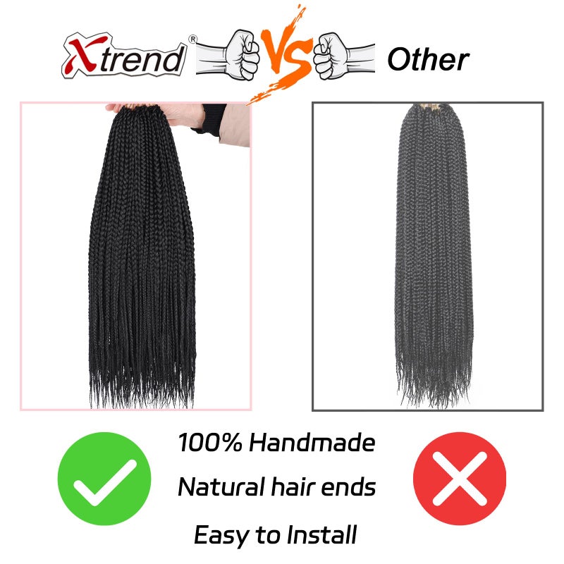 Xtrend 8 Packs 24 Inch Box Braids Crochet Hair Pre-Looped Knotless Medium 3X 144 Strands Boho Hair Extensions Long Black Synthetic for Woman (1B#) - Image 5