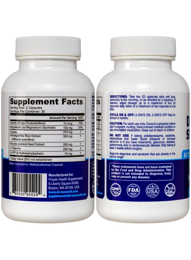 Dr. Maxwell Serotonin and Dopamine Supplements, Better Than Dopamine or Serotonin Support Only. Helps Maintain Normal Neurotransmitter Levels. Mucuna Pruriens, 5-HTP, 60 Capsules Women Men - Image 2