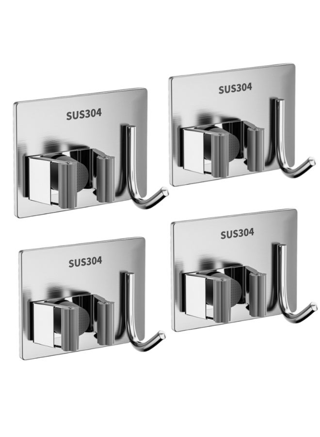 NOVOLAN Wall Hooks Self Adhesive Wall Mounted Stainless Steel Broom Holder, Mop Hook Punch-Free Bathroom Storage Sticky Hook Broom Hanger Strong Viscose Wall-Mounted Mop Clip 4Pcs (#2) - Image 1