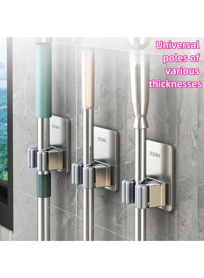 NOVOLAN Wall Hooks Self Adhesive Wall Mounted Stainless Steel Broom Holder, Mop Hook Punch-Free Bathroom Storage Sticky Hook Broom Hanger Strong Viscose Wall-Mounted Mop Clip 4Pcs (#2) - Image 4
