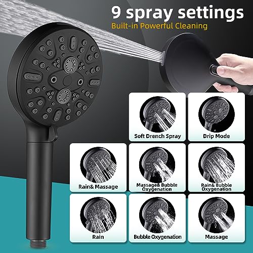 Cobbe Filtered Shower Head, High Pressure 9 Spray Mode Handheld Shower Head with Filter Built-in Power Wash with Hose and Water Softener for Hard Water Remove Chlorine, Matte Black - Image 2
