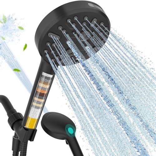 Cobbe Filtered Shower Head, High Pressure 9 Spray Mode Handheld Shower Head with Filter Built-in Power Wash with Hose and Water Softener for Hard Water Remove Chlorine, Matte Black - Image 1
