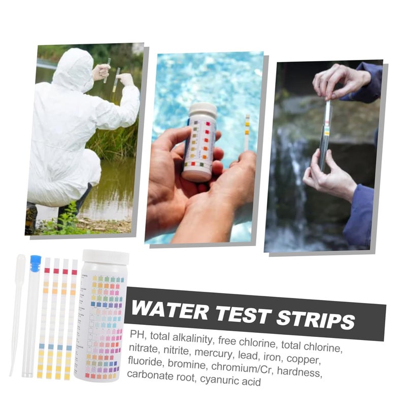100 قطعة مجموعة شرائط اختبار المياه لاختبار جودة مياه الشرب مع أنبوب قطارة للاستخدام المنزلي والمكتب والمطعم - Image 4