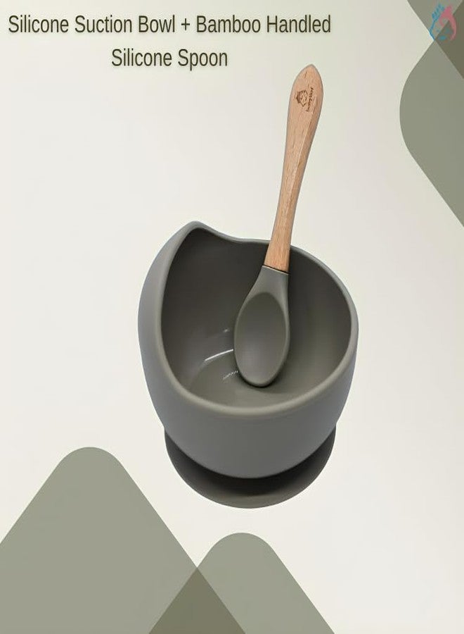 Babylief™ Silicone Suction Bowl and Wooden Handled Silicone Spoon Combo (Sage Green) - Image 2