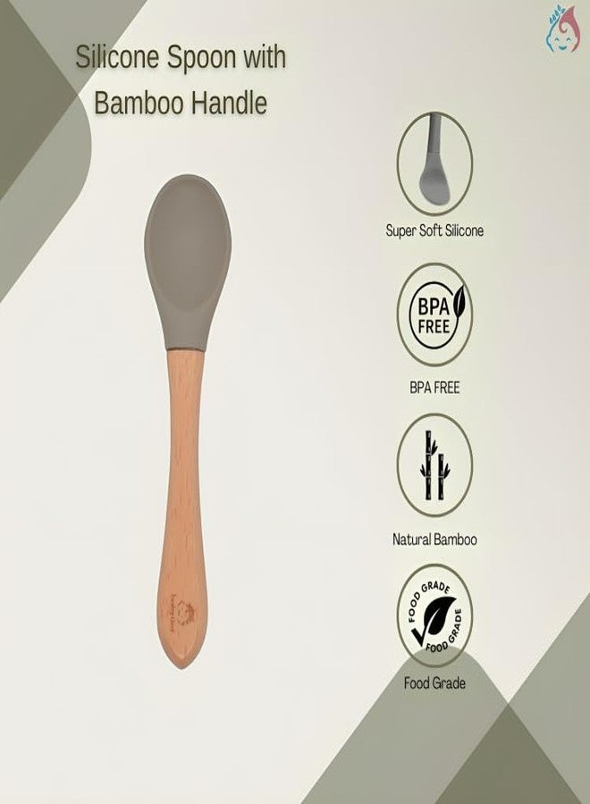 Babylief™ Silicone Suction Bowl and Wooden Handled Silicone Spoon Combo (Sage Green) - Image 5