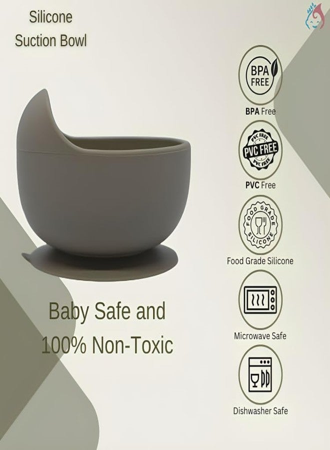 Babylief™ Silicone Suction Bowl and Wooden Handled Silicone Spoon Combo (Sage Green) - Image 3