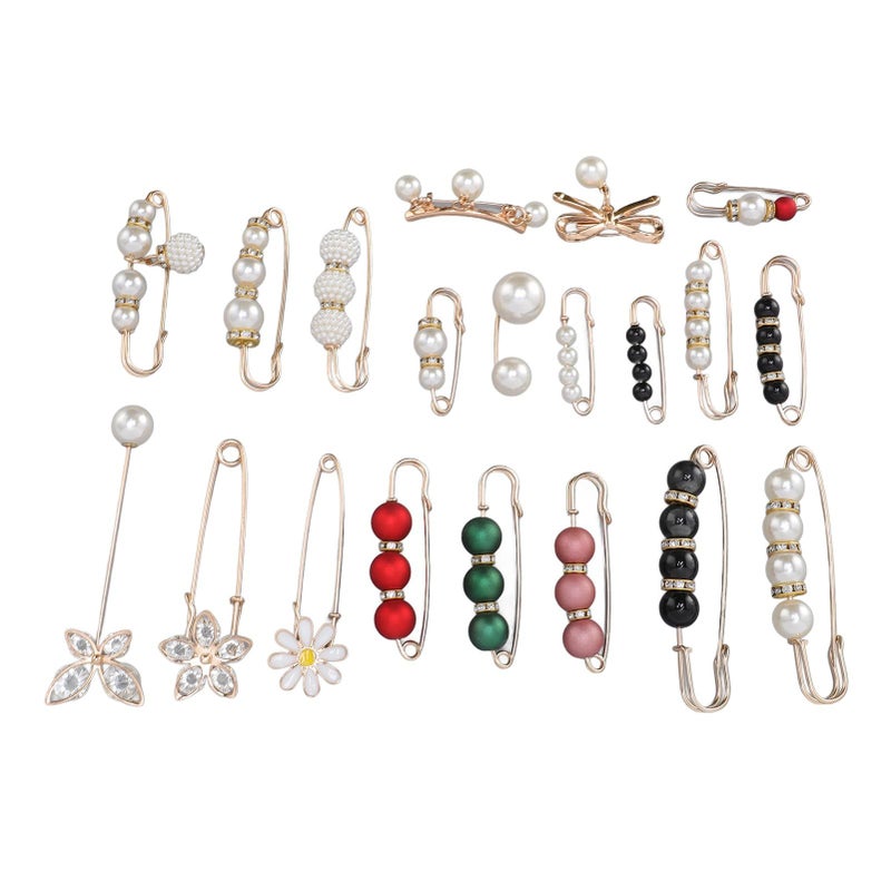 Aramox Pearl Brooch Pins Decorative Waist Clips Tightener Set 20 Pieces Silver - Image 5