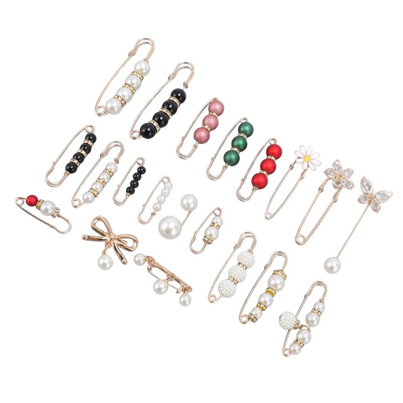 Aramox Pearl Brooch Pins Decorative Waist Clips Tightener Set 20 Pieces Silver - Image 2