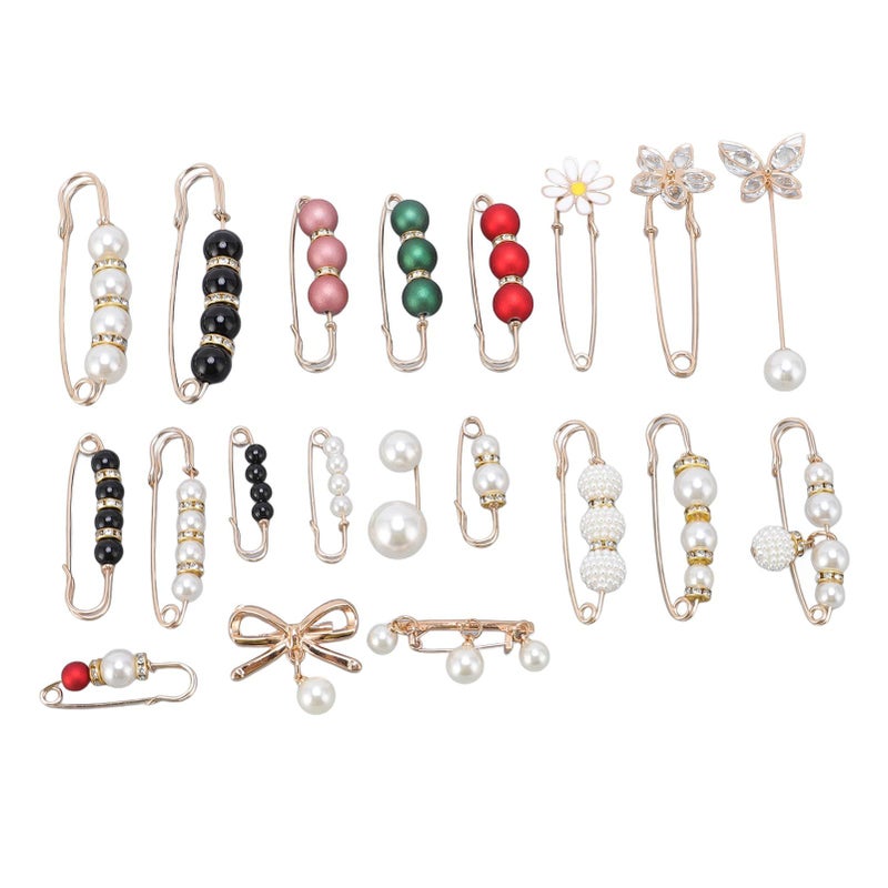 Aramox Pearl Brooch Pins Decorative Waist Clips Tightener Set 20 Pieces Silver - Image 3