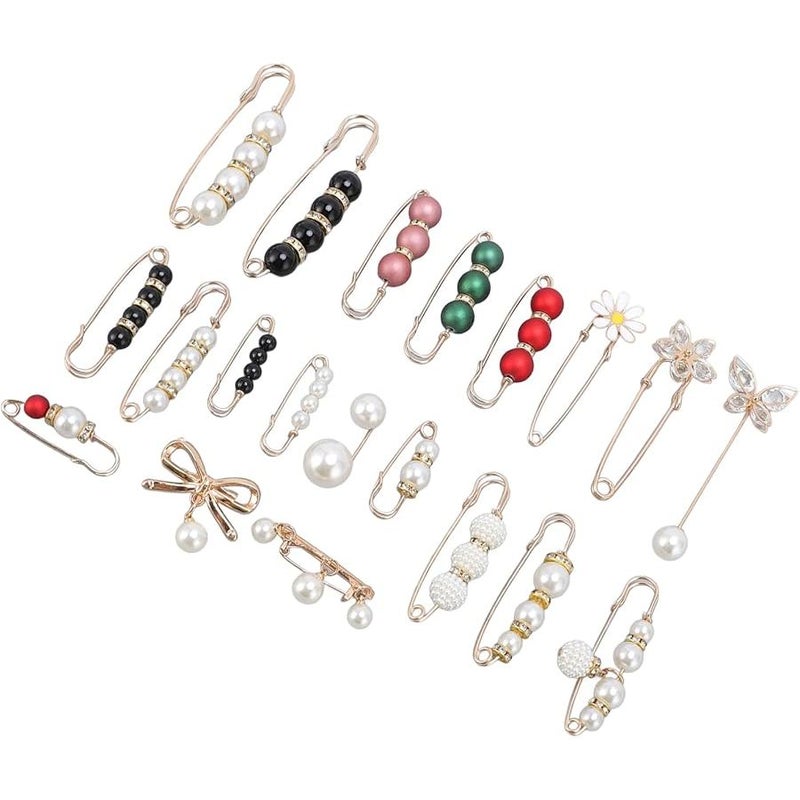 Aramox Pearl Brooch Pins Decorative Waist Clips Tightener Set 20 Pieces Silver - Image 1