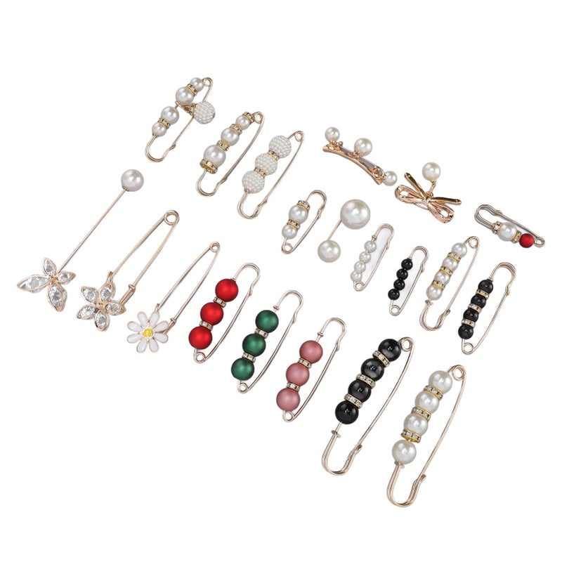 Aramox Pearl Brooch Pins Decorative Waist Clips Tightener Set 20 Pieces Silver - Image 4