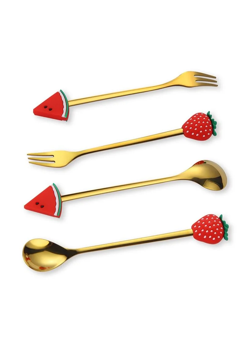 Sunhome 4-Piece Stainless Steel Dessert Fork And Spoon Set Gold