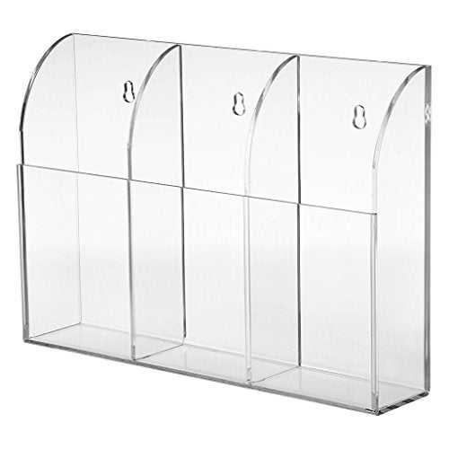 Hipiwe Wall Mount Remote Control Holder Clear Acrylic Media Organizer Storage Box Coffee Table and Nightstand Convenient Remote Control Caddy Three Compartments - Image 1