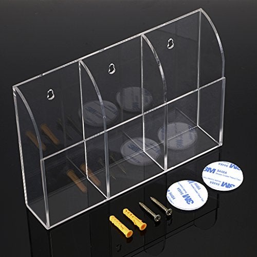 Hipiwe Wall Mount Remote Control Holder Clear Acrylic Media Organizer Storage Box Coffee Table and Nightstand Convenient Remote Control Caddy Three Compartments - Image 3