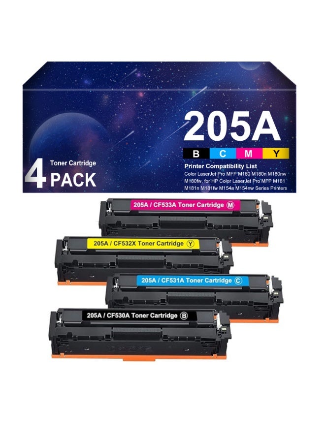 حبر 205A متوافق مع طابعة 205A CF530A CF531A CF532A CF533A 205X للطابعة الملونة Laserjet Pro MFP M180n M181FW M180NW M180FW M181N M154A (أسود سماوي أصفر أرجواني ، 4 عبوات) - Image 1