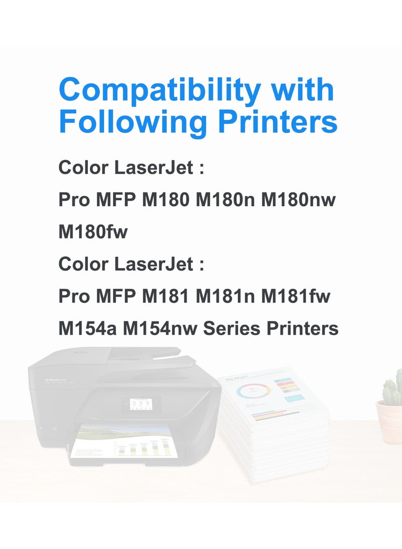 حبر 205A متوافق مع طابعة 205A CF530A CF531A CF532A CF533A 205X للطابعة الملونة Laserjet Pro MFP M180n M181FW M180NW M180FW M181N M154A (أسود سماوي أصفر أرجواني ، 4 عبوات) - Image 3