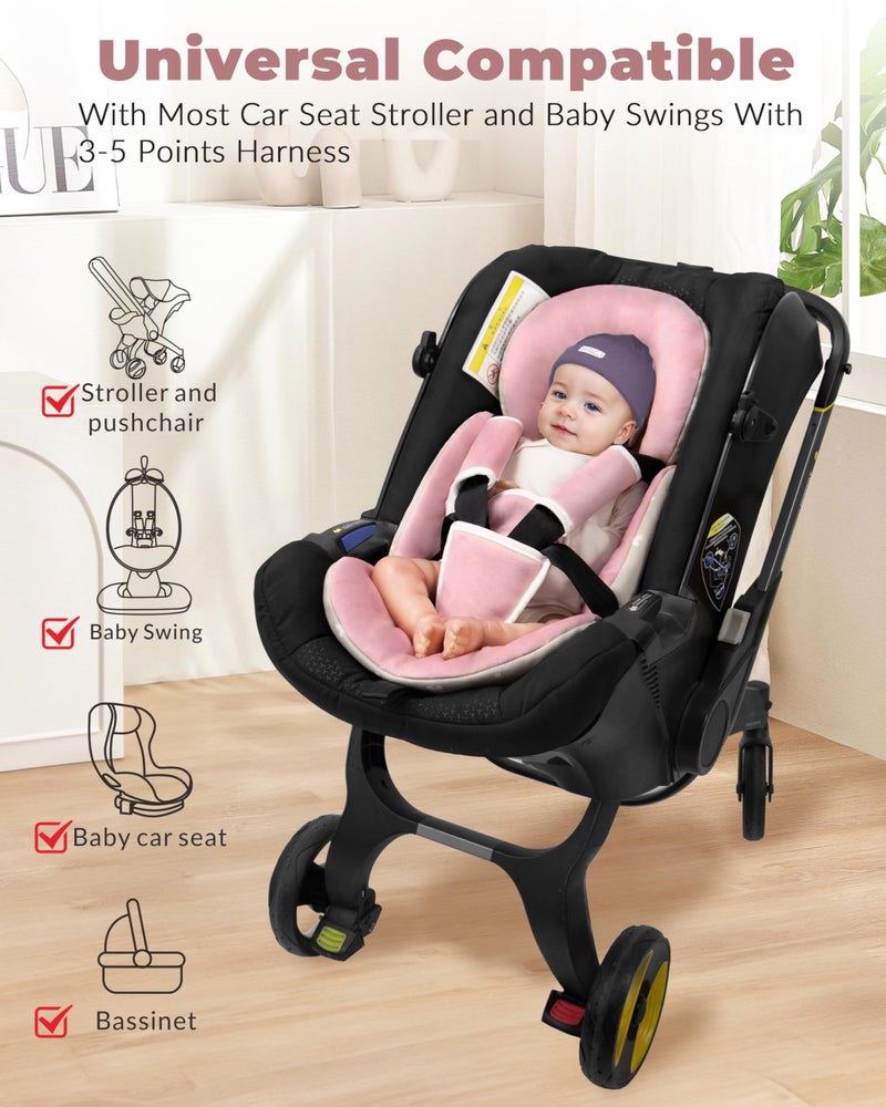TinlyFinly Infant Car Seat Insert with Extra Cushion for Preemie to Toddler, Reversible Newborn Carseat Insert for Baby Head Body Support, Fits for Stroller, Baby Swing, Bouncer (Pink) - Image 2