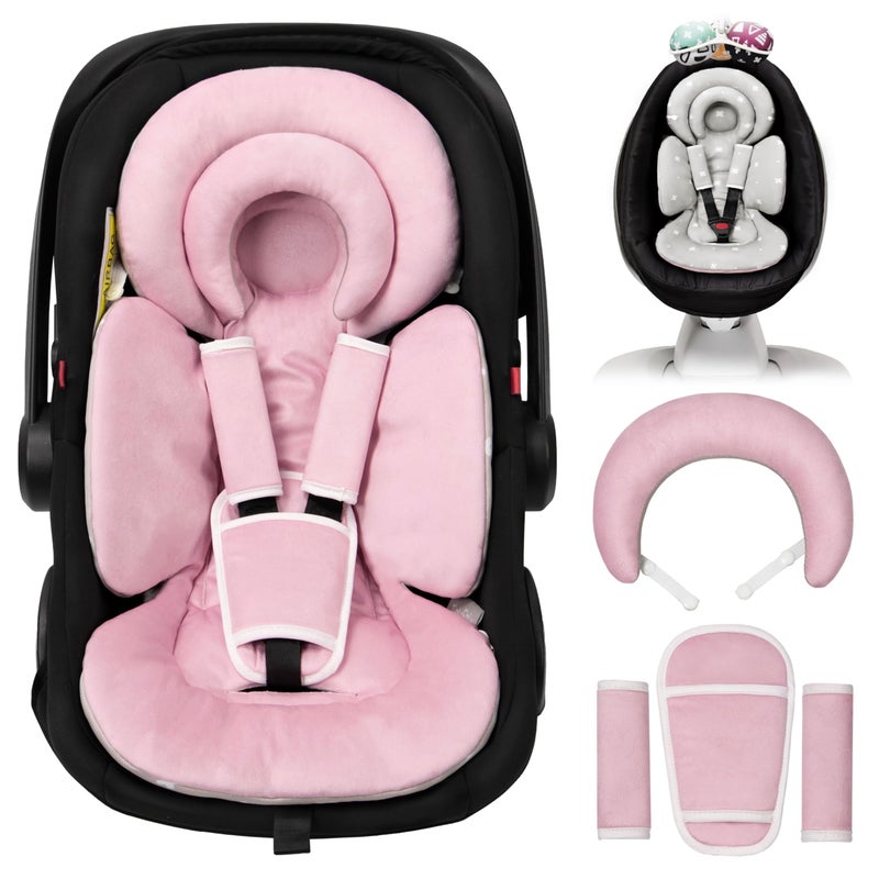 TinlyFinly Infant Car Seat Insert with Extra Cushion for Preemie to Toddler, Reversible Newborn Carseat Insert for Baby Head Body Support, Fits for Stroller, Baby Swing, Bouncer (Pink) - Image 1