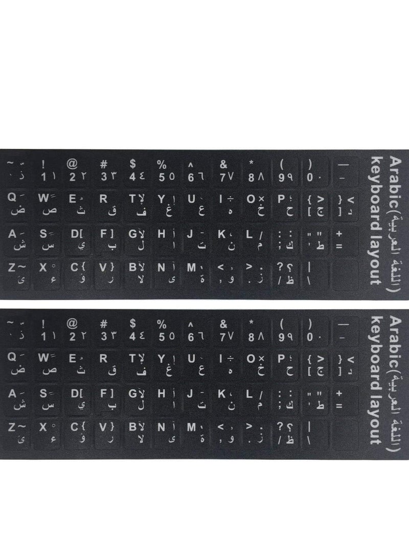 Universal Arabic Keyboard Stickers, Matte Replacement Arabic Keyboard Stickers with White Font on Black Background for Laptops and Desktops, Keyboard Alphabet Stickers - Image 1