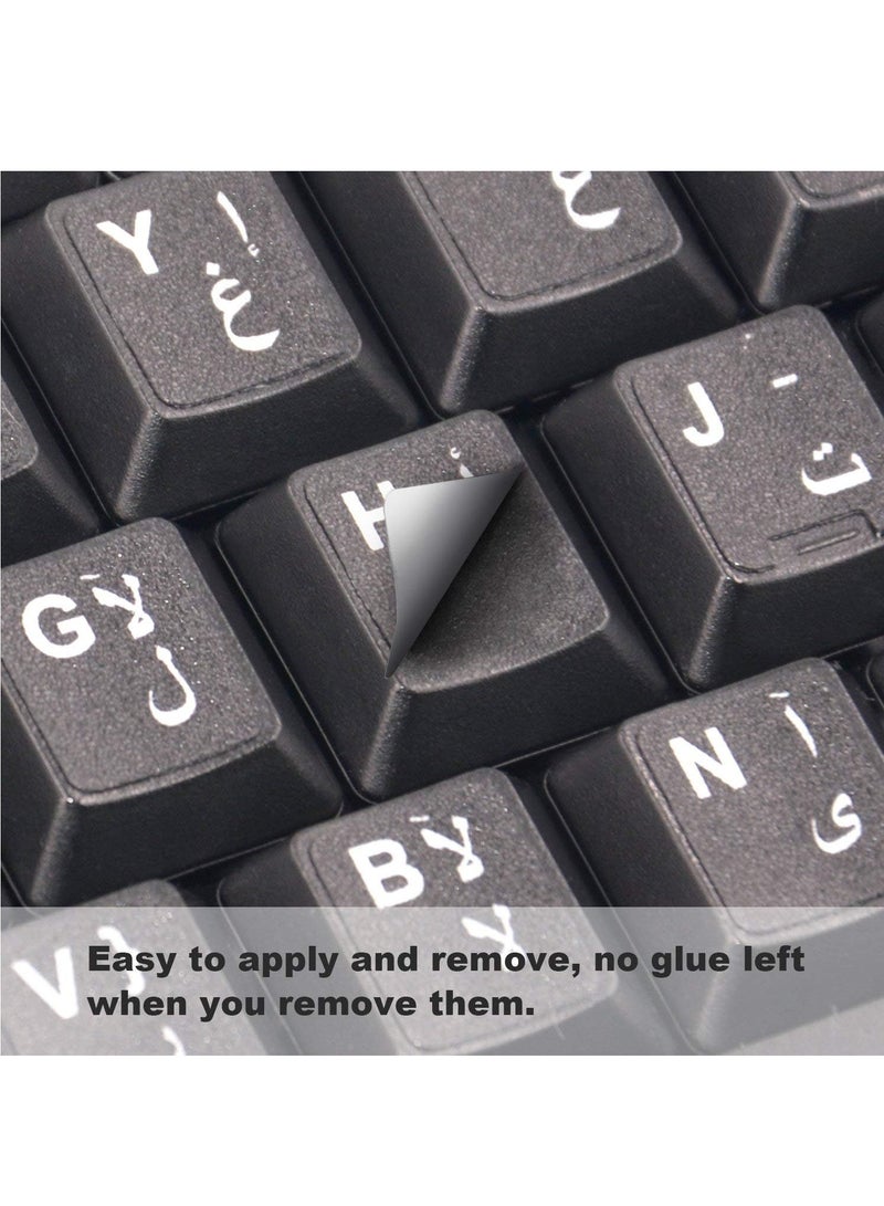 Universal Arabic Keyboard Stickers, Matte Replacement Arabic Keyboard Stickers with White Font on Black Background for Laptops and Desktops, Keyboard Alphabet Stickers - Image 2
