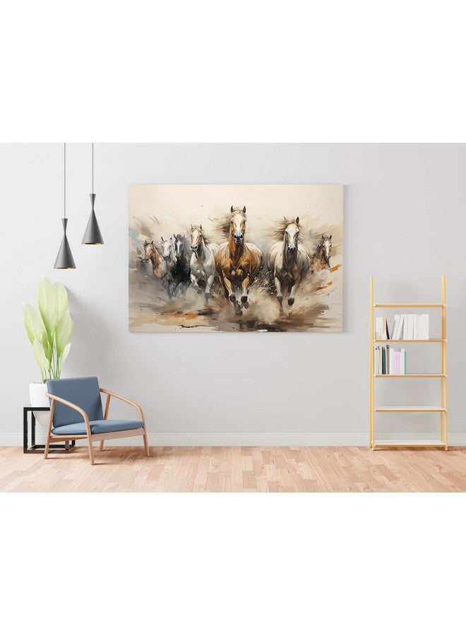 Nozvera 7 Horses Vastu Photo Frame Painting With Rising Sun Seven Horses Big Size Canvas Painting For Wall Decoration, Living Room, Home, Bedroom, Office (Design 5, 22 inch * 34 inch, Wrapped Canvas) - Image 3