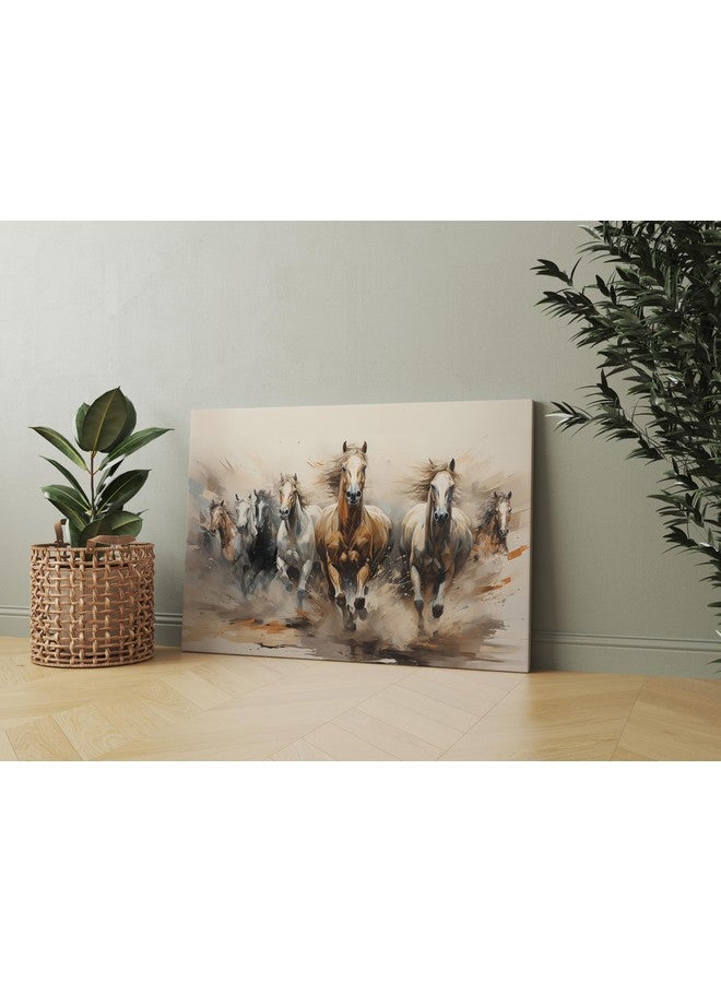 Nozvera 7 Horses Vastu Photo Frame Painting With Rising Sun Seven Horses Big Size Canvas Painting For Wall Decoration, Living Room, Home, Bedroom, Office (Design 5, 22 inch * 34 inch, Wrapped Canvas) - Image 1