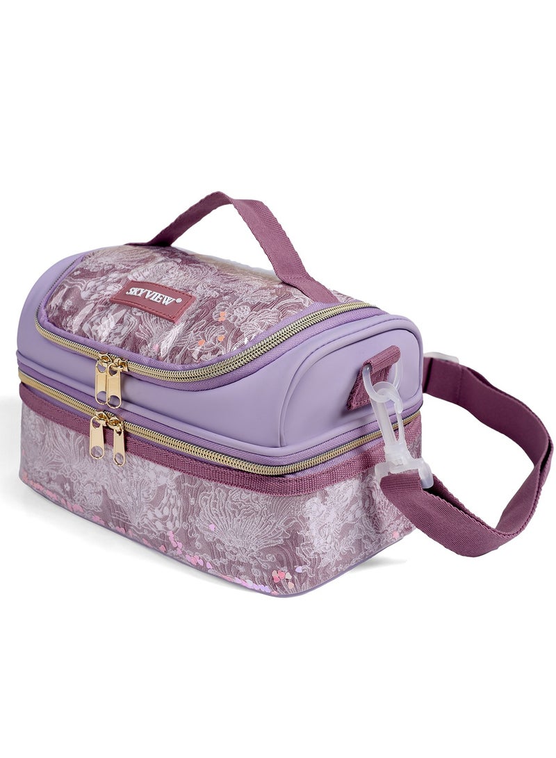 Sky View SKY VIEW Kids Lunch Bag-Double-Decker Cooler Insulated Lunch Box for Boys Girls,Washable Lunch Bag with Strap and Reusable Toddler Lunchbox for School and Picnic-25.4 * 15 * 14CM(Purple) - Image 1