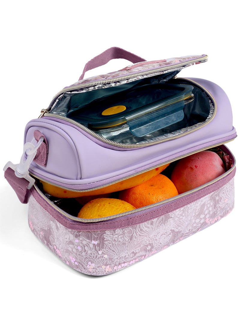 Sky View SKY VIEW Kids Lunch Bag-Double-Decker Cooler Insulated Lunch Box for Boys Girls,Washable Lunch Bag with Strap and Reusable Toddler Lunchbox for School and Picnic-25.4 * 15 * 14CM(Purple) - Image 4