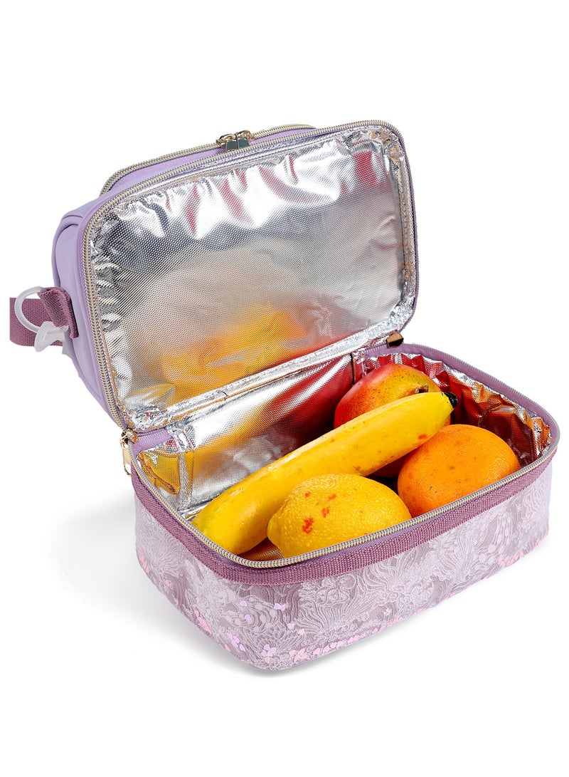 سكاي فيو حقيبة غداء للأطفال من SKY VIEW - صندوق غداء معزول مزدوج الطبقات للأولاد والبنات، حقيبة غداء قابلة للغسل مع حزام وصندوق غداء للأطفال الصغار قابل لإعادة الاستخدام للمدرسة والنزهات - 25.4 × 15 × 14 سم (أرجواني) - Image 4