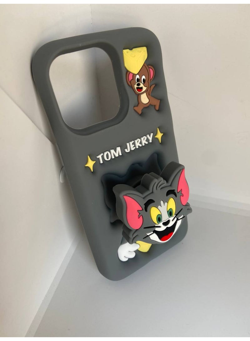 3D Cartoon Phone Case for iPhone 12 Pro Max, 13 Pro Max, All-Round Protection, Anti-Slip Design (Tom&Jerry With PoP Socket) - Image 3