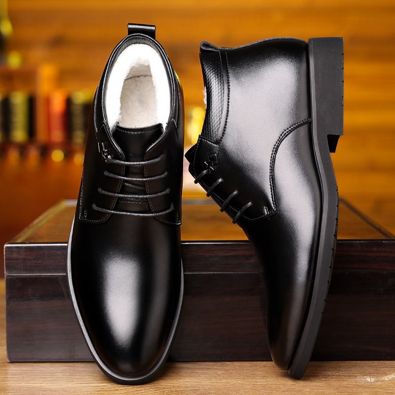 Men'S Cotton Shoes, Winter Velvet Warm Thickeneded Leather Boots, Thick Velvet Fur All-In-One Boots, Business Soft Leather High-Top Leather Shoes - Image 2