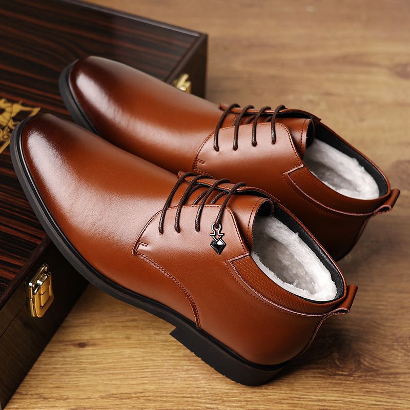 Men'S Cotton Shoes, Winter Velvet Warm Thickeneded Leather Boots, Thick Velvet Fur All-In-One Boots, Business Soft Leather High-Top Leather Shoes - Image 5