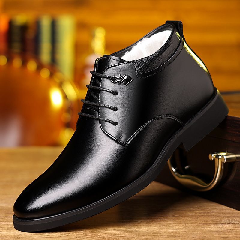 Men'S Cotton Shoes, Winter Velvet Warm Thickeneded Leather Boots, Thick Velvet Fur All-In-One Boots, Business Soft Leather High-Top Leather Shoes - Image 1
