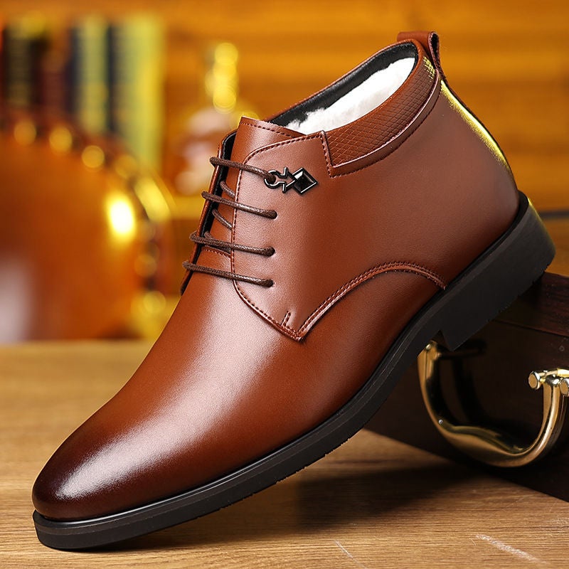 Men'S Cotton Shoes, Winter Velvet Warm Thickeneded Leather Boots, Thick Velvet Fur All-In-One Boots, Business Soft Leather High-Top Leather Shoes - Image 4