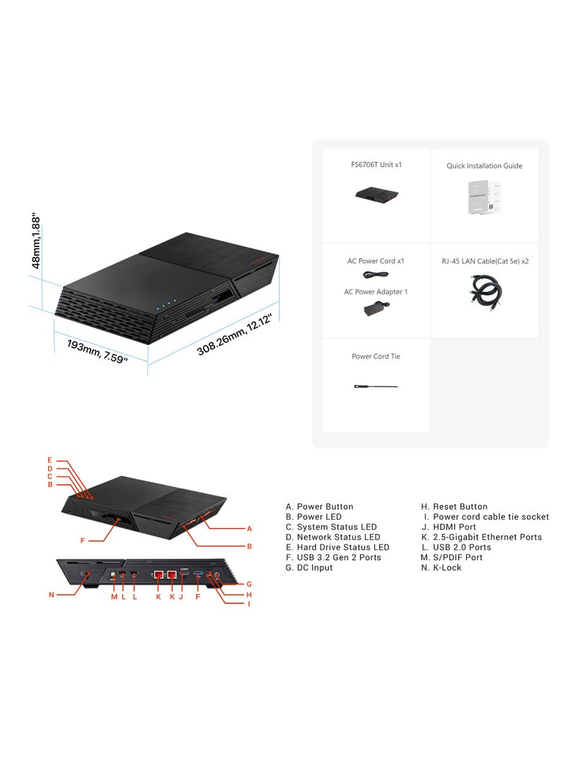 asustor Asustor Flashstor 6 FS6706T - 6 Bay All-SSD NAS Storage, Quad Core 2.0GHz, Six M.2 SSD, Dual 2.5GbE, 4GB RAM DDR4, Network Attached Storage (Diskless)  - Image 2