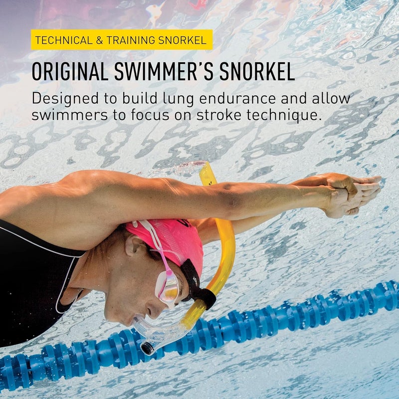 FINIS Original Swimmer’s Snorkel - Center-Mount Design - For Swim Training - Adjustable Fit - Purge Valve - Yellow - Image 2