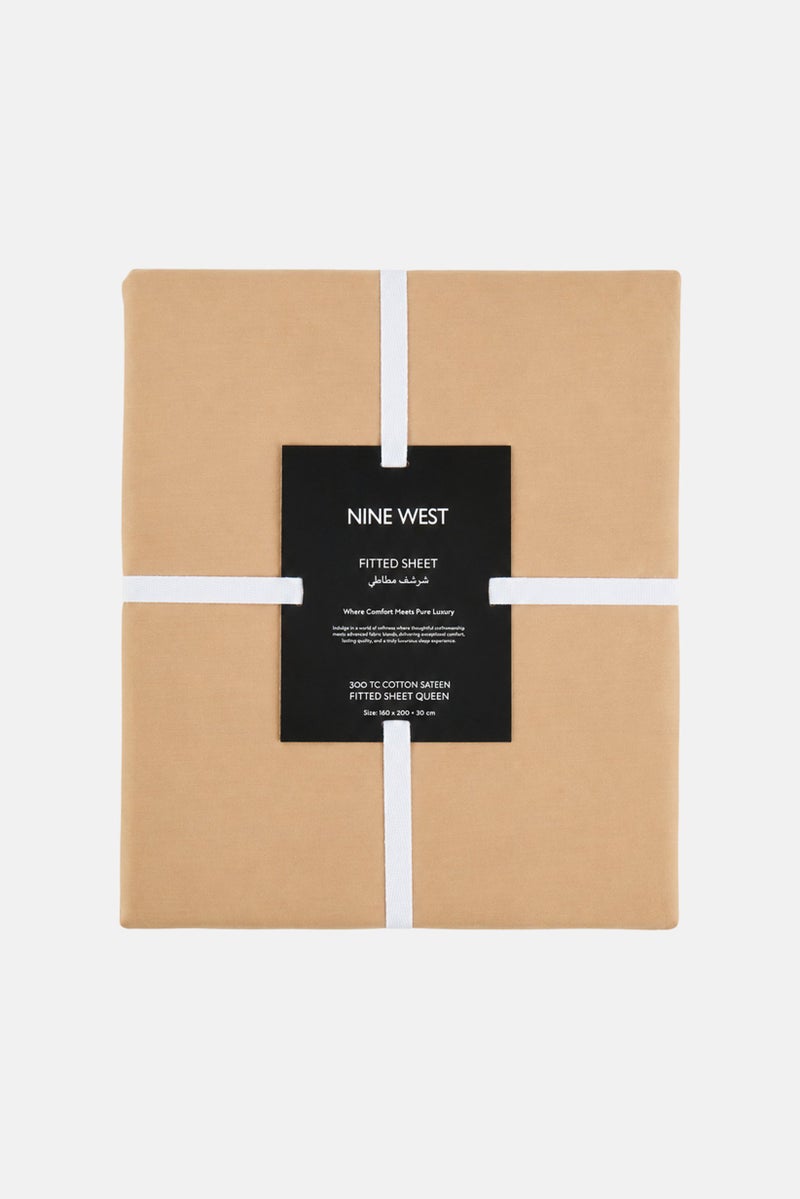 NINE WEST Queen Size Fitted Sheet, Beige - Image 1