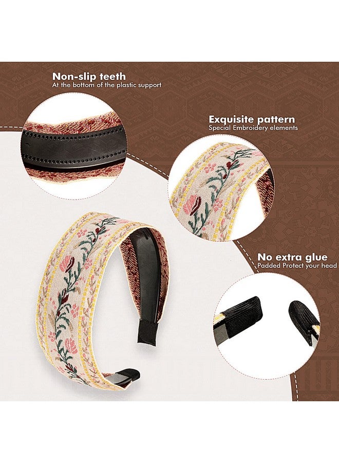 eBoot 4 Pieces Boho Handmade Embroidery Bohemia Floral Wide Vintage Ethnic Style Hair Band For Women Girls Hair Accessories (Classic Pattern) - Image 5