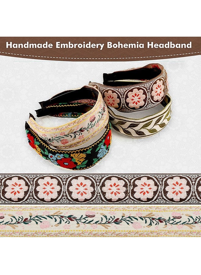 eBoot 4 Pieces Boho Handmade Embroidery Bohemia Floral Wide Vintage Ethnic Style Hair Band For Women Girls Hair Accessories (Classic Pattern) - Image 4