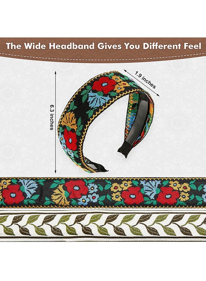 eBoot 4 Pieces Boho Handmade Embroidery Bohemia Floral Wide Vintage Ethnic Style Hair Band For Women Girls Hair Accessories (Classic Pattern) - Image 3