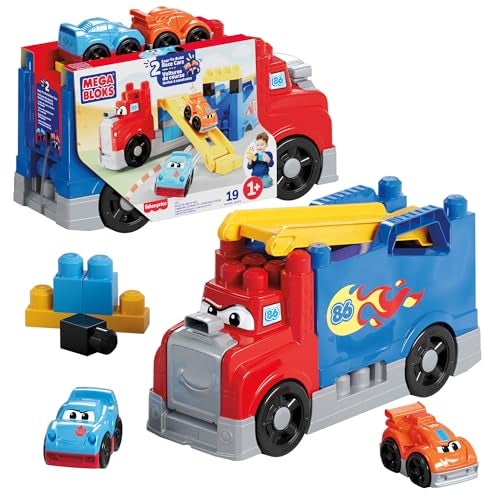 MEGA BLOKS First Builders Toddler Building Blocks Toy Set Build Race Rig with 19 Pieces 2 Race Cars and Storage Red Ages 1 Years - Image 1