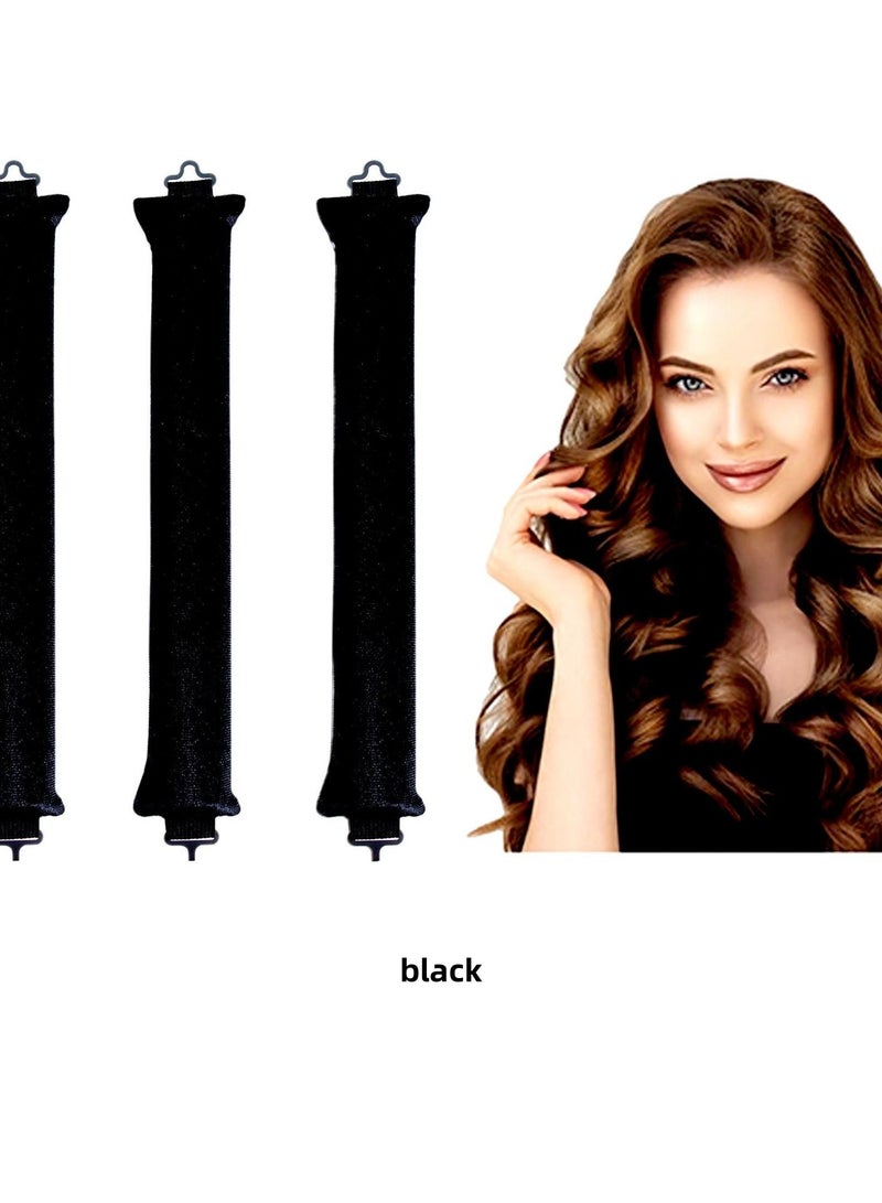 Generic Heatless Curling Wand (Set of 3) – Soft Velvet Curling Bands with Elastic Hooks for Damage-Free Natural Waves and Curls, Suitable for All Hair Types – Black - Image 4