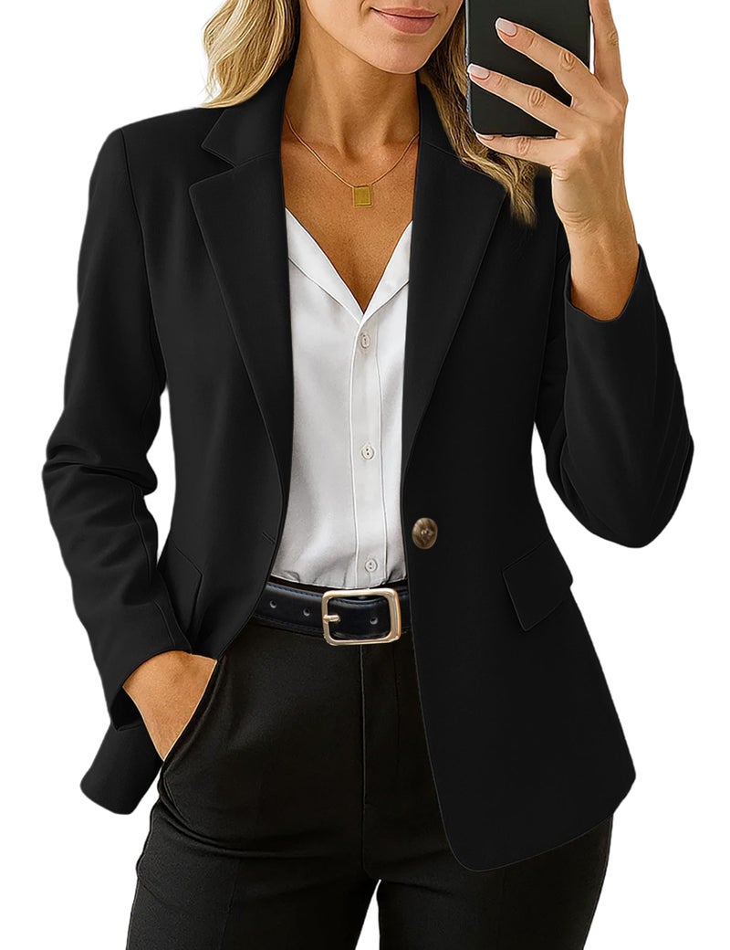 GoMamee Women's Blazers Business Casual Long Sleeve Work Office Suit Jackets Blazer with Pockets Black, Large - Image 1