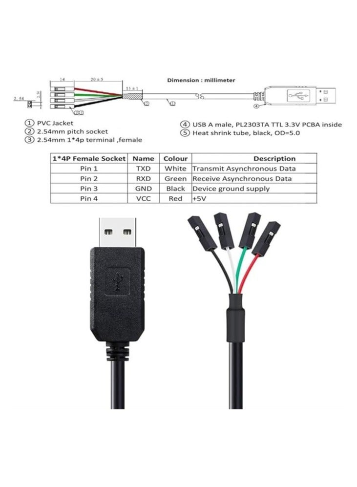 4 Pin USB To TTL Serial 3.3V Converter Adapter Cable 1 Meter - Image 3