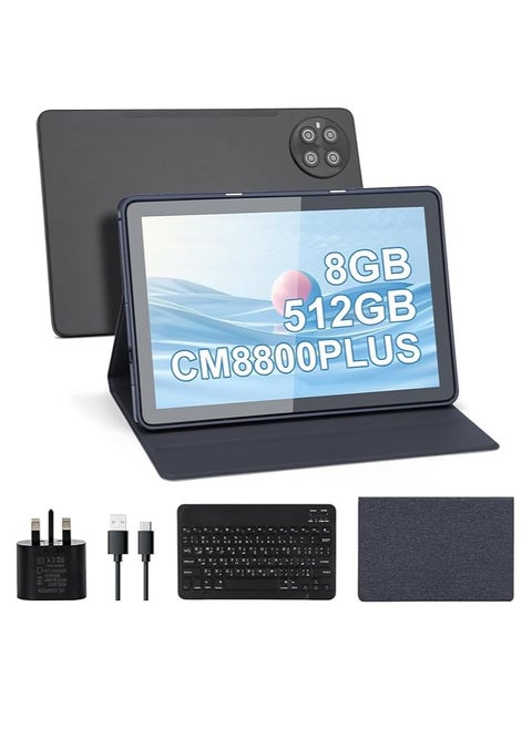 tablet CM8800 with a 10-inch screen supports a SIM card and a 5G band Wi-Fi network with 8 GB RAM and 512 GB storage space and a large 10,000 mAh battery and works with accessories inside the box with the Android system (black)