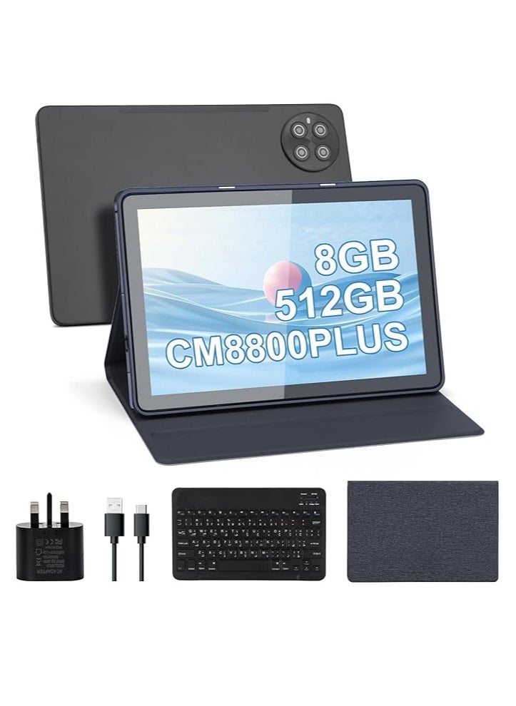 tablet CM8800 with a 10-inch screen supports a SIM card and a 5G band Wi-Fi network with 8 GB RAM and 512 GB storage space and a large 10,000 mAh battery and works with accessories inside the box with the Android system (black)