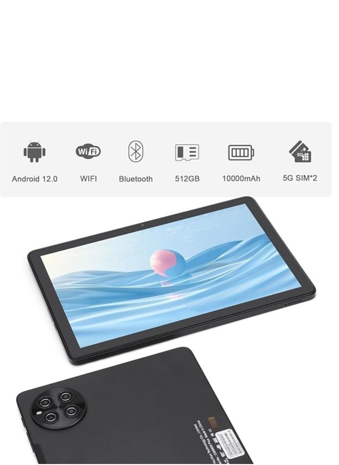 tablet CM8800 with a 10-inch screen supports a SIM card and a 5G band Wi-Fi network with 8 GB RAM and 512 GB storage space and a large 10,000 mAh battery and works with accessories inside the box with the Android system (black)
