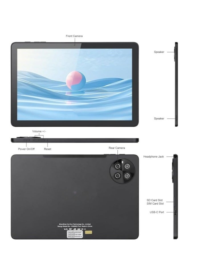 tablet CM8800 with a 10-inch screen supports a SIM card and a 5G band Wi-Fi network with 8 GB RAM and 512 GB storage space and a large 10,000 mAh battery and works with accessories inside the box with the Android system (black)